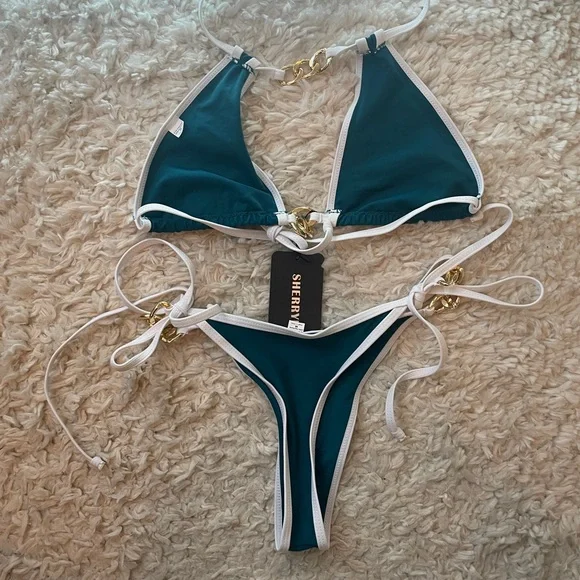 Sexy Thong Bikini Set with Gold Accents - Picture 12 of 16